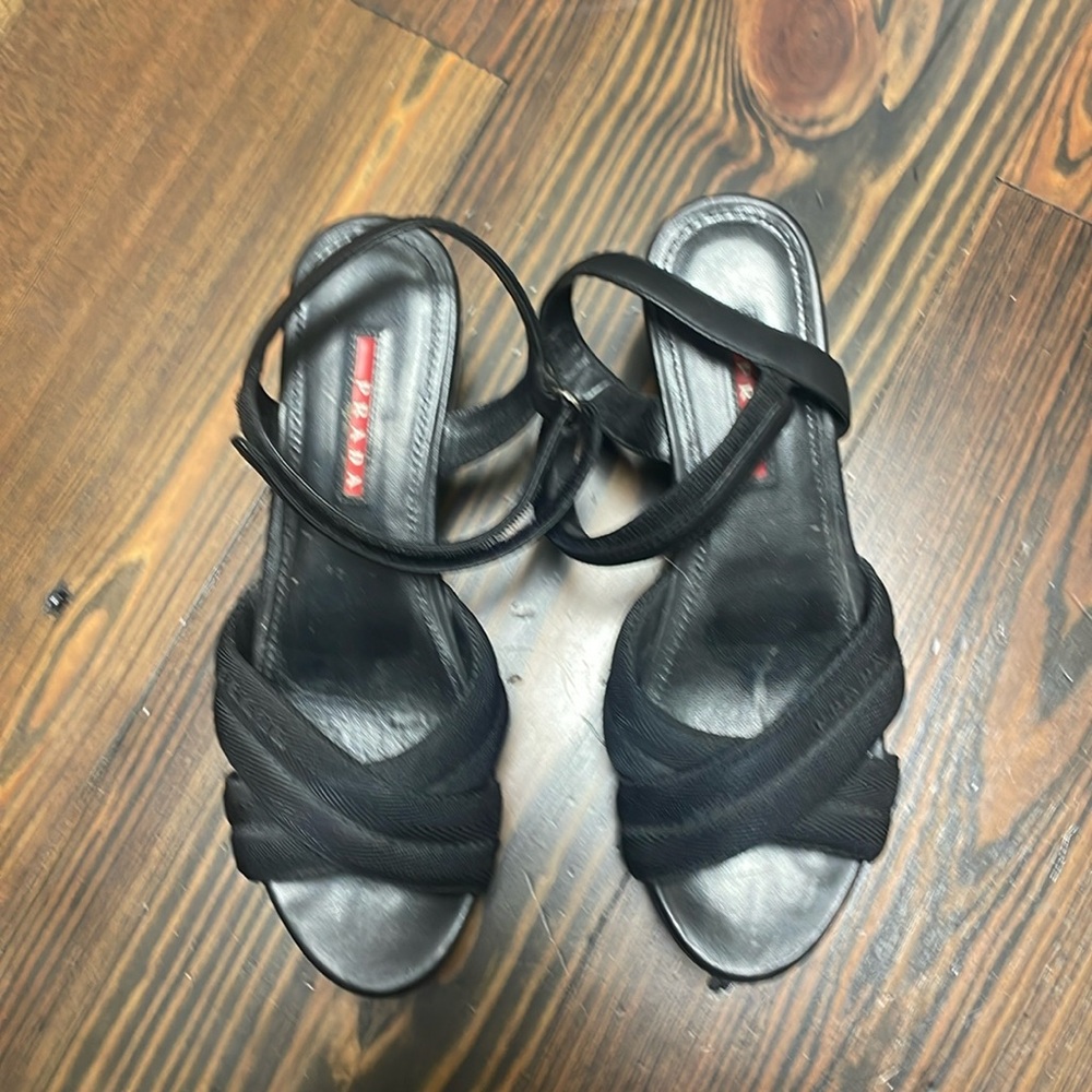 Prada wedge sandals black size 38 1/2